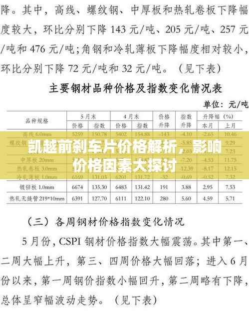 凯越前刹车片价格解析,影响价格因素大探讨